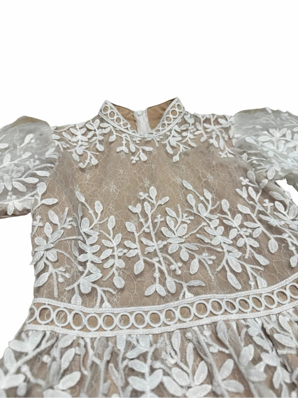 Ivy City Co Mini Sicily Dress Flutter Sleeves| White/Champagne | Size 9/10T